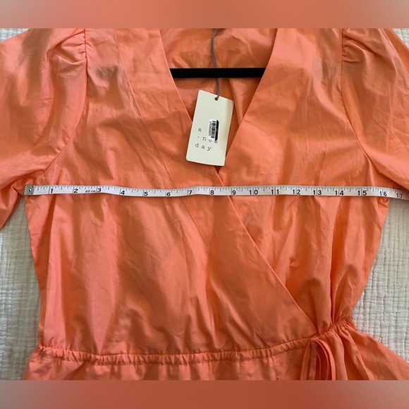 NWT - 100% Cotton A New Day Peach V Neck Wrap Blouse 3/4 Sleeves Cinched Waist - Picture 5 of 8